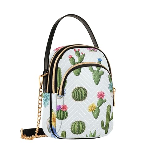Single Shoulder Handbags Quilted Chain Strap Cell Phone Handbag Chic Zipper Lady Crossbody Bag Cacti Succulents Colorful Flowers2