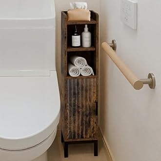 Small Bathroom Storage Cabinet, Corner Floor Narrow Toilet Paper Cabinet with Door and Shelves,Bathroom Organizer with Adjustable Shelf, for Small Spaces (Rustic Brown)