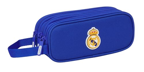 REAL MADRID - Estuche Triple Cremallera, Estuche Infantil, Niño, Ideal para Niños de 5 a 14 Años, Cómodo y Versátil, Calidad y Resistencia, 21x7x8.5 cm