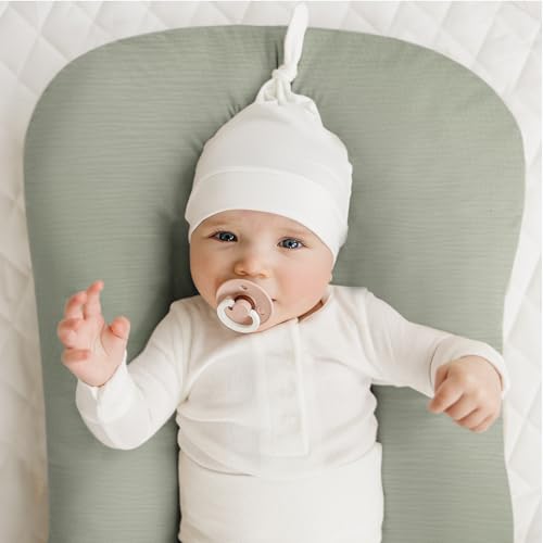 Image of Konssy Muslin Baby Lounger Cover 2 Pack, 100% Cotton Newborn Lounger Cover, Soft and Breathable Baby Nest Slipcover for Boys Girls (Fog Green,Cream)