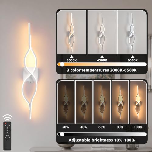Image of Battery Operated Wall Sconces Set of 2, White 31.4'' LED Dimmable Wall Sconce with Remote Control, Adjustable Color Temperature Brightness for Living Room Bedroom and Hallway Rechargeable Lighting