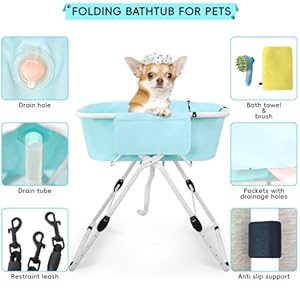   3-in-1-Dog-Washing-Station-for-Home-Foldable-Portable-Elevated-Dog-Bathtub-for-Indoor-Outdoor-Adjustable-Height-Non-Slip-Convenient-Drainage-Dog-Bathtub-for-Small-to-Medium-Pets-Blue