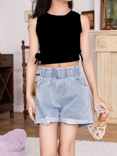 Milumia Girl's Ruched Knot Side Tank Top Crew Neck Sleeveless Basic Crop Tops3