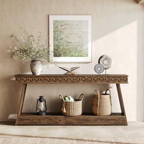 LITTLE TREE 70.87' Long Farmhouse Console Table, 2-Tier Shelf Narrow Accent Entryway Sofa Table for...