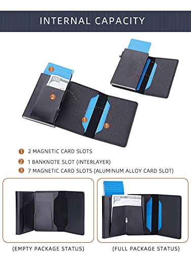 Pop Up Credit Cards Holder Wallet With Cash Clip,RFID Blocking Bank Card Case for Notes, PU Leather Purse For Men and Women (Blue)4