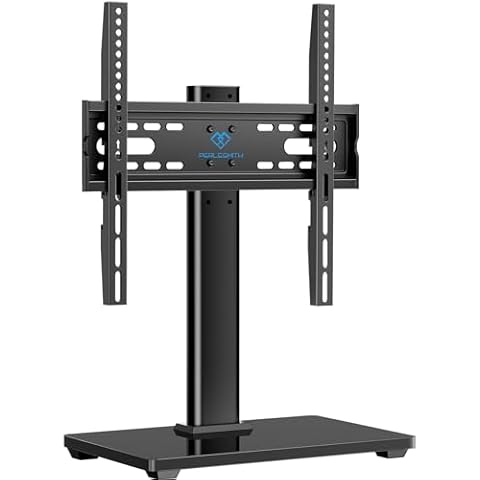 PERLESMITH Universal TV Stand - Table Top TV Stand for 32-60 inch LCD LED TVs - Height Adjustable TV Base Stand with Tempered Glass Base & Wire Management, VESA 400x400mm PSTVS04 Cover