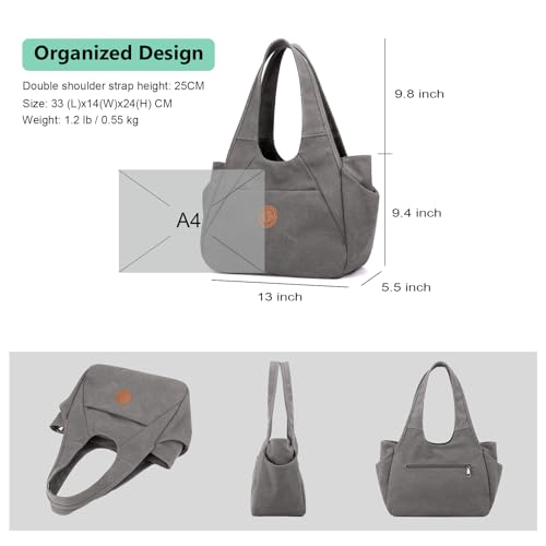 DOURR Light Women's Hobo Purses and Handbags with 3 Compartments Durable Cotton Canvas Shoulder Bag Daily Tote4