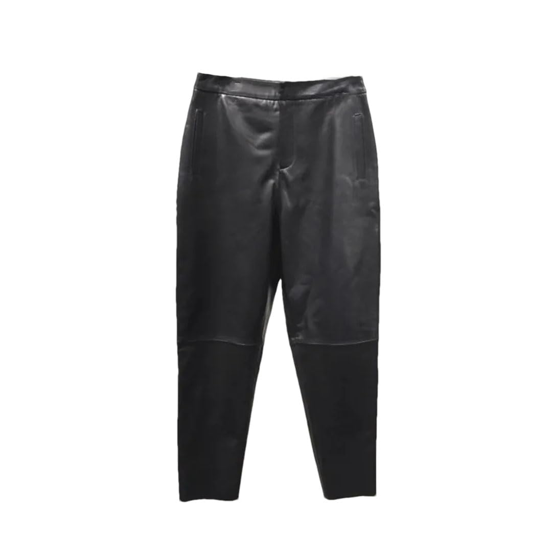 Pantalones de cuero para mujer, casuales, sueltos, de negocios, con bolsillos, pantalones recortados, Negro, S