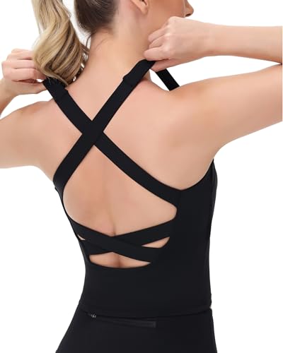 Image of romansong Strappy Yoga Sports Bras for Women Padded Criss-Cross Back Tank Tops