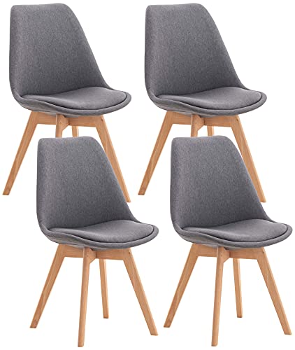 CLP Set De 4 Sillas De Comedor Linares En Terciopelo, Tela o Simil Cuero I 4 Sillas De Salón Nórdica Con Base De Madera, Color:gris, Material:Tela