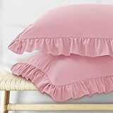 KKJIAF Ruffle Pillow Cases Standard Size Set of 2, Ruffled Pillow Covers with Envelope Closure, Wrinkle Resistant Pillowcases 20' x 26', Ruffled Pillow Shams, Light Pink