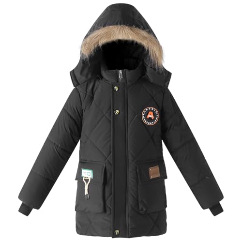 Boys Toddler Jackets Coats Winter Outwear with Hood Long Fleece Lined Clothes