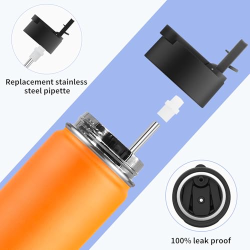 Image of koodee Water Bottle with Straw-16 oz Stainless Steel Double Wall Vacuum Insulated Water Flask Metal Sports Water Bottle for School (Mango Yellow)