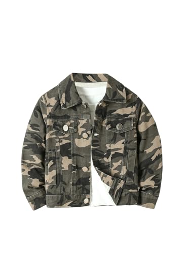 WDIRARA Boy's Camo Print Button Front Denim Jacket Casual Long Sleeve Outerwear Coat