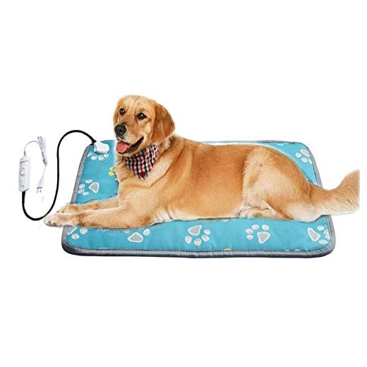Langroup XXL Pet Heating Pad for Large Dog House Heater Indoor,Electric Adjustable Dog Warming Mat with Chew Resistant Cord Waterproof Heated Dog Bed Home,Easy to Clean and Safe,34" x 21" (Blue)