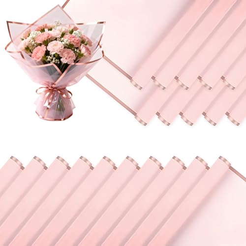 20 Sheets MtnLaur Flower Wrapping Paper 22x22in Bouquet Wrapping Paper with Gold Border Waterproof Korean Florist Bouquet Paper Packaging Paper for DIY Crafts Wedding Birthday Gift (Pink)