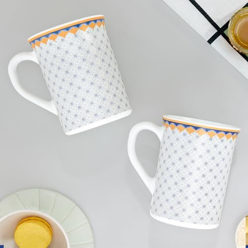 Image of Larah by BOROSIL 350ml x 2pc Opalware Kosmia Tea /Coffee Mug Set, Microwave & Dishwasher Safe Embossed Design Crockery Ideal for Daily Use & Gifting