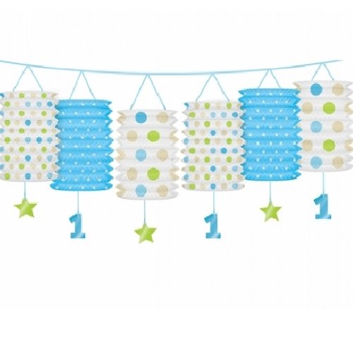 PartyDeco LG2 KARTON   Guirnalda infantil para primer cumpleaños de color azul, blanco y verde