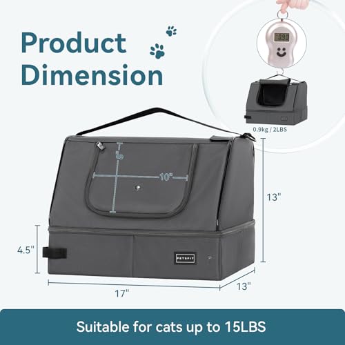 Image of Petsfit Upgrade Fabric Portable Cat Litter Box /Pan with Lid for Travel, Easy to Clean,Lightweight, Sturdy, Foldable (17x13x12.5inches,Gray)