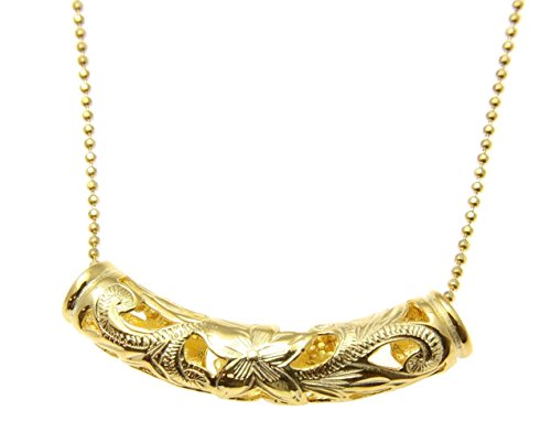 Arthur's Jewelry 925 sterling silver yellow gold plated Hawaiian plumeria scroll barrel 37mm pendant2