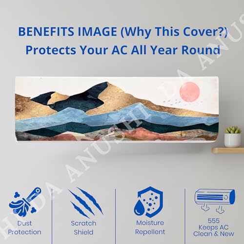 Image of Printed Split Ac Cover Combo Indoor Unit For 1.5 Ton Capacity AC, Inner Unit Ac Cover, All Weather Cover /Attractive Digital Prints /Dustproof /Water Resistant (Mountain & Hexagon)