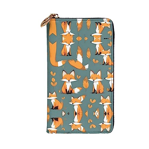 Leather Wallet 7.48 x 4.13 in - Stylish and Durable Wallet for Women with Multiple Compartments and Zipper Design Yellow fox Prints2
