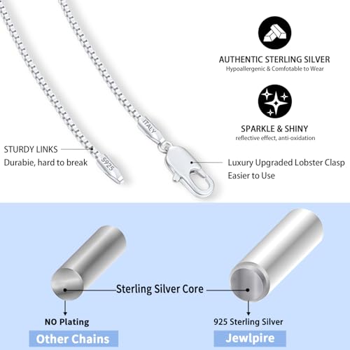 Jewlpire Italian 14K Gold Over 925 Sterling Silver Chain Necklace for Women, 1.1mm 1.3mm Box Chain Sturdy & Shiny Women's Chain Necklaces 14 16 18 20 22 24 26 Inch2