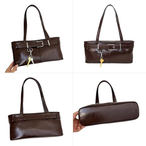 Vintage Shoulder Bag for Women Y2K Underarm Purse with Belt Buckle Small Satchel Tote Handbag4