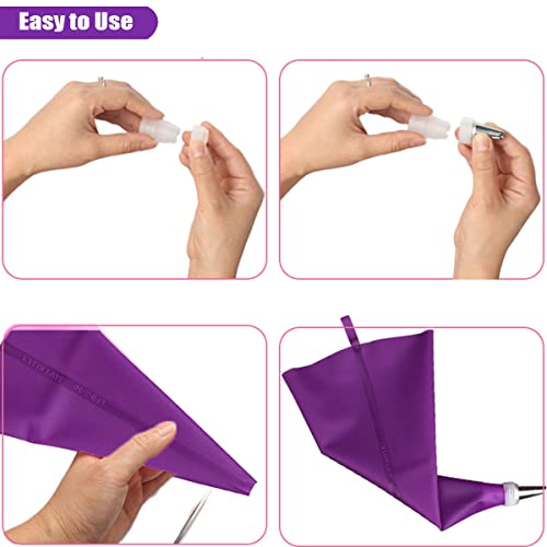 Piping Bags And Tips Set, 34Pcs Bake Cake Decorating Kit With 24 Stainless Steel Tips, 2 Reusable Silicone Pastry Bags, 3 Icing Smoother, 2 Couplers, 2 Frosting Bags Ties And 1Pipe Brush (Purple) #TOP4