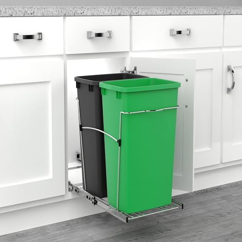 Image of Rev-A-Shelf Double Pullout Garbage Trash Cans for Kitchen Cabinets, 35 Qt