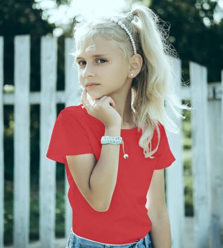Image of Girls /Kids /Toddlers Crew Neck Cotton T-Shirts Short Sleeve Summer Basic Tops(Age 2-12Y)