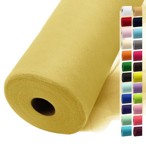 Image of Tulle Fabric Rolls 54 Inch by 40 Yards Tulle Bolt Spool for Wedding Christmas Decorations DIY Tutu Baby Shower Table Skirt Ceiling Decor Birthday Party Craft Supplies (Antique Gold)