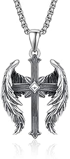 PRAYMOS Amulet Necklace 925 Sterling Silver Pentagram Dragon/Angel Wings Cross/Celtic Knot Skull Crucifix Pendant Gothic Jewellery Retro Amulet Gifts for Men Women, 22+2 Stainless Steel Chain