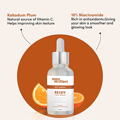 Image of Man Matters REJUV 10% Niacinamide Face Serum 30ml and Derma Roller for Men | 10% Niacinamide & 2% Kakadu Plum (Purest form of Vitamin C) | Reduce Acne, Acne Scars, and Dark Spot
