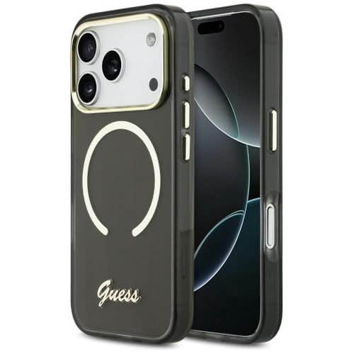 CG MOBILE Guess IML Script Metal Compatible avec MagSafe Coque pour iPhone 17 Pro (Noir)