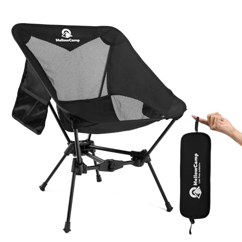 MellowCamp Portable Camping Chair with Cup Holder & Side Pocket 2.7lbs Lightweight Folding Chair 330lbs Capacity for Beach, Hiking, Camping, Backpacking, Roadtrip (Dark Night)