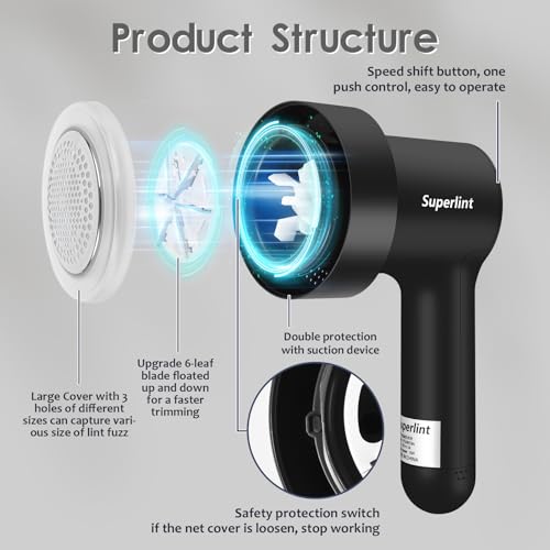 SuperLint 2-in-1 Rechargeable Fabric Shaver LED 3-Speed Lint Remover Black - image 3