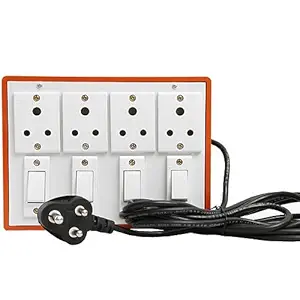 HI PLASST PINS N PLUGS (4+4) Plastic Brown Extension Board Multi Outlet Electrical Switch Board with 4 Anchor Sockets (5A) & Anchor Switches (5A)-4Mtr Long Wire Power Strip (Brown)