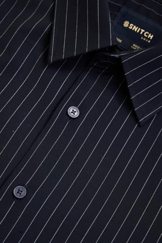 Image of SNITCH Luxe Men Formal Shirt | Slim Fit Full Sleeve Spread Collar Pinstripe Design | Breathable Viscose Blend & Stretch Fabric for Office Wear & Business Meetings