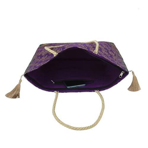 Image of Designer Ethnic Handmade Brocade Silk Tote Bag For Women's Shoulder Bag Shopping Bag For Girls 16 Inch