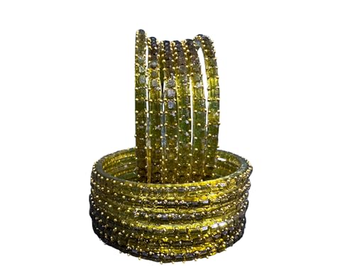 Image of SUNDRAM Raindrop Glass Bangles Set for Women & Girls, Transparent Crystal Kanch Ki Chudi for Wedding & Party, Set of 12