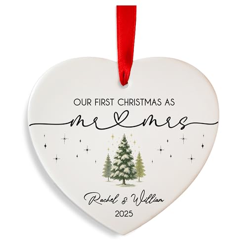 Personalized Our First Christmas as Couple Ornament – Custom Holiday Decoration – Wedding Gift, Newlywed Keepsake or Bridal Shower Favor for Couples Celebrating Their First Christmas Together