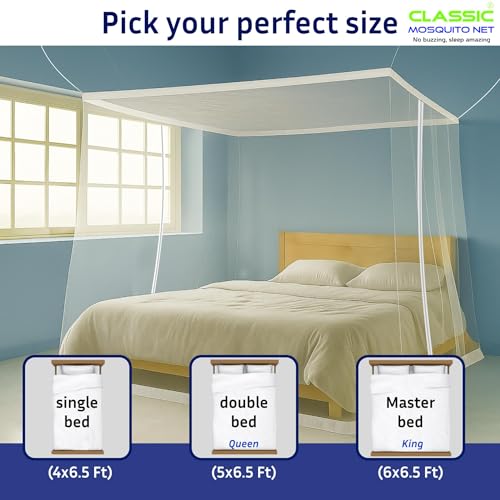 Image of Classic Mosquito Net for Single Size Bed with Double Zipper | Foldable Machardani | Polyester Strong & Breathable Mesh 4 x 6.5 ft | Easy Entry /Exit, Lightweight, Ideal for Home & Travel - White