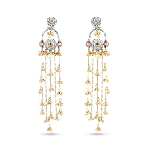 Image of Rubans Long Jhumka Earrings with Ear Chain Pearl Beaded Traditional Wedding Jewellery Gift for Women & Girls