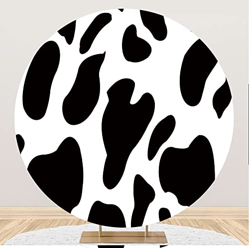 SDOTPMT Diameter 6.5ft Black and White Milk Cows Skin Printed Round Backdrop Cover Cartoon Cute Polyester Photography Circle Background for Baby Shower Newborn Party Cake Table Banner Studio Props