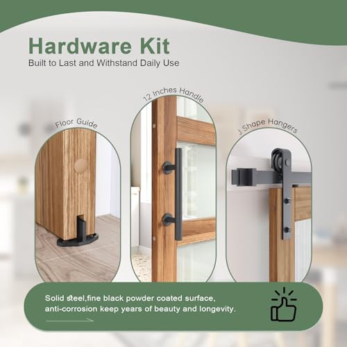 Image of FREDBECK 42 x 80 inch Glass Barn Door with 7FT Barn Door Hardware Kit & Handle Included,5-Panel Frosted Glass,Wood Panel, Water-Proof Surface,Pre-Drilled Holes,Need Assembly