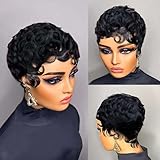 VRZ Pixie Cut Wig Human Hair short human hair wigs for black women Short Layered Pixie Short Wig for Black Women Glueless 100% Hair Non Lace Full Machine Natural Black Color 1B