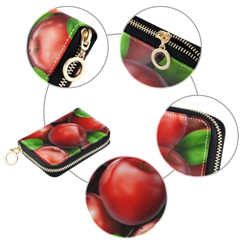 Shiny Red Apples Green Leaves Wallet for Women Zip Around RFID Blocking Credit Card Wallets Cute Scan Proof Zipper Card and Cash Holder4
