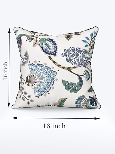 Image of Pure Cotton Quilted Cushion Cover 16x16 Inch | Anokhi Print Decorative Throw Pillow Cover | Soft Cotton Sofa Cushion Cover with Hidden Zipper | Living Room Bedroom Home Decor