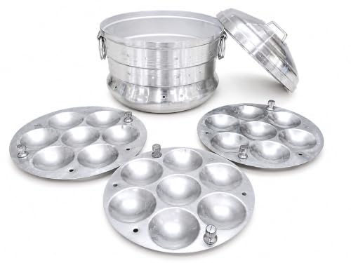 Image of Idli Maker with Steamer Pot and Idli Plates, Aluminium Idli Maker /Non - Whistling Traditional Idli Cooker /Idli (21 PCS)